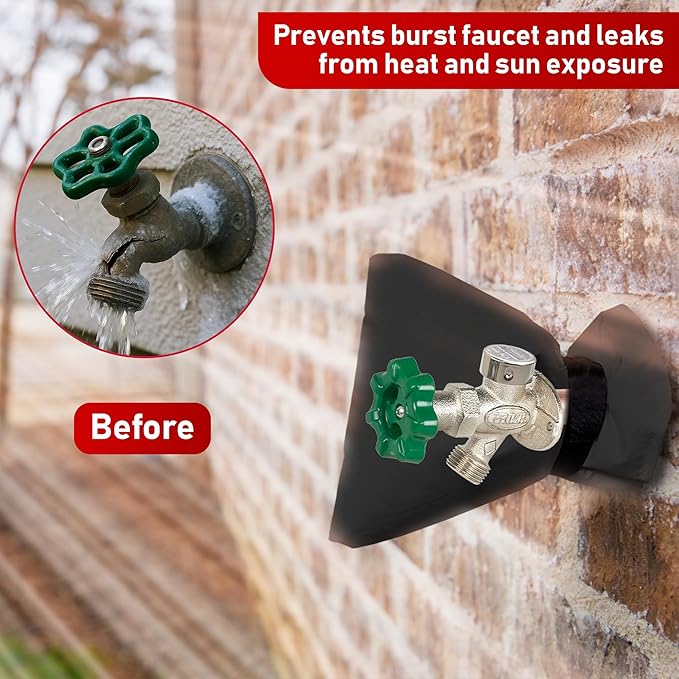 Redford Supply Co. Cold Snap (0F) 2 Pack Outdoor Faucet Covers for Winter Freeze Protection, 7.5"W x 9.5"H, Foam Spigot Insulated Cover, Outside Pipe Protection, Hose Bib (Black)