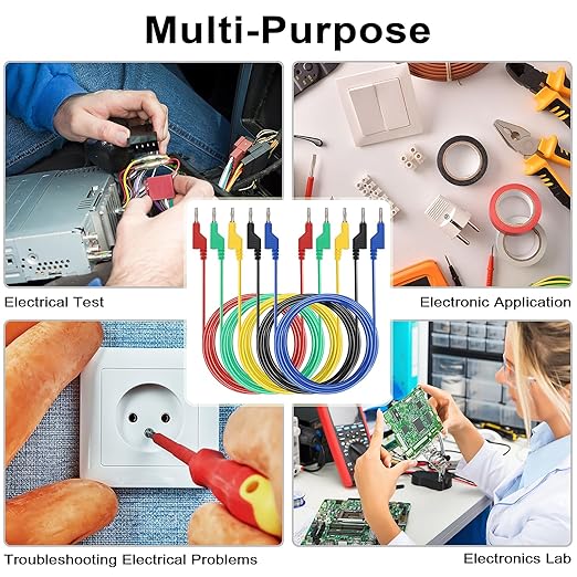 Sumnacon 5Pcs Banana to Banana Plug Test Lead, 4mm Stackable Banana Plug Wire Test Cable Lead for Multimeter, Electrical Test Wire 1000V/15A 6.6Ft/2M