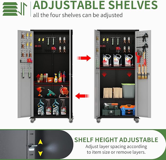 Metal Garage Storage Cabinet with Wheels,Locking Rolling Tool Cabinet with Drawers and Shelves for Home, Office, Garage & Workshop