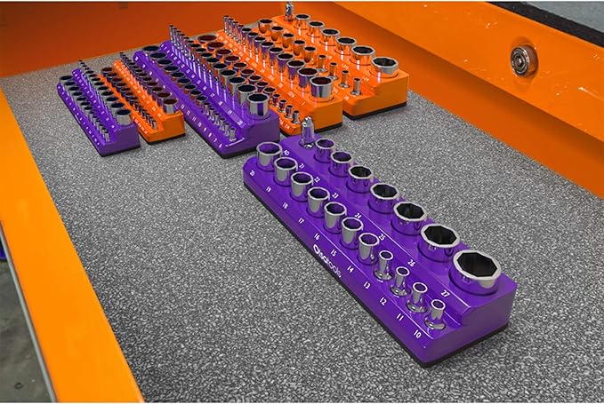 Olsa Tools Magnetic Socket Organizer | 1/4-inch Drive | SAE Orange | Holds 26 Sockets | Professional Quality Tools Organizer