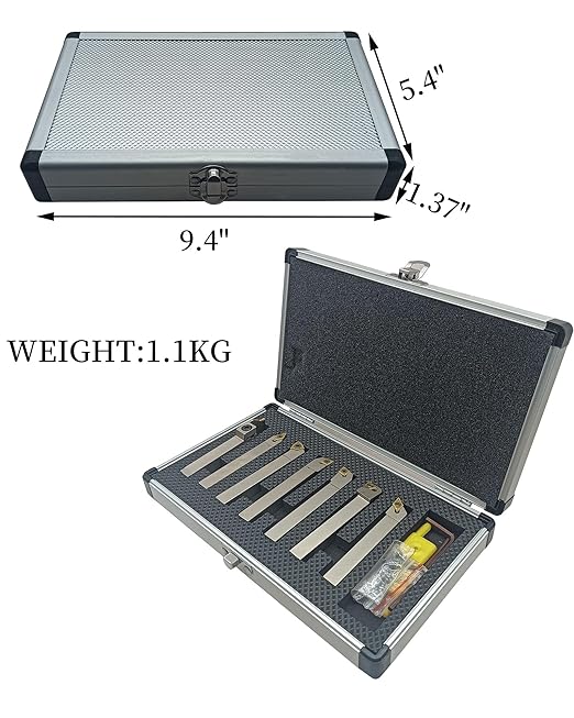 GBJ 1/2'' 12mm Shank Indexable Lathe Turning Tools kit 7Pcs Tools Holder Set with 7Pcs Inserts for Turning/Grooving/Threading Processing Steel or Stainless