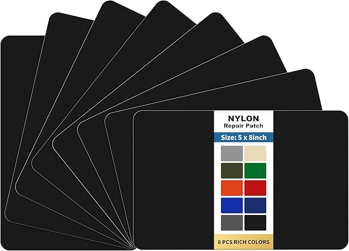 KING MOUNTAIN Self Adhesive Nylon Fabric Repair Patch, 5×8 Inches 8 Pcs, Quick Down Jacket Repair Patch, Waterproof Outdoor Gear Patch Kit for Tent,Backpacks,Umbrella, Gloves, Sleeping Bag (Black