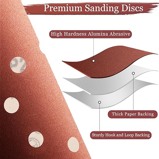 100 PCS 400 Grit 5 Inch Sanding Discs, Hook and Loop Sandpaper for Random Orbital Sander