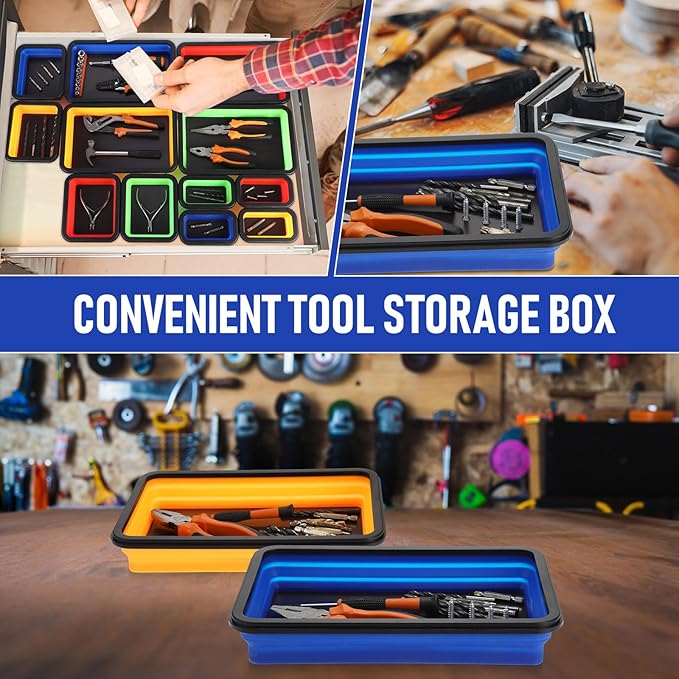 12 Pcs Collapsible Magnetic Parts Tray Set Foldable Tool Tray Storage Organizer Magnetic Tray 3 Different Size Collapsible Bowl for Screw, Bolts, Nuts, Washers, Pins, Tool Gifts for Men