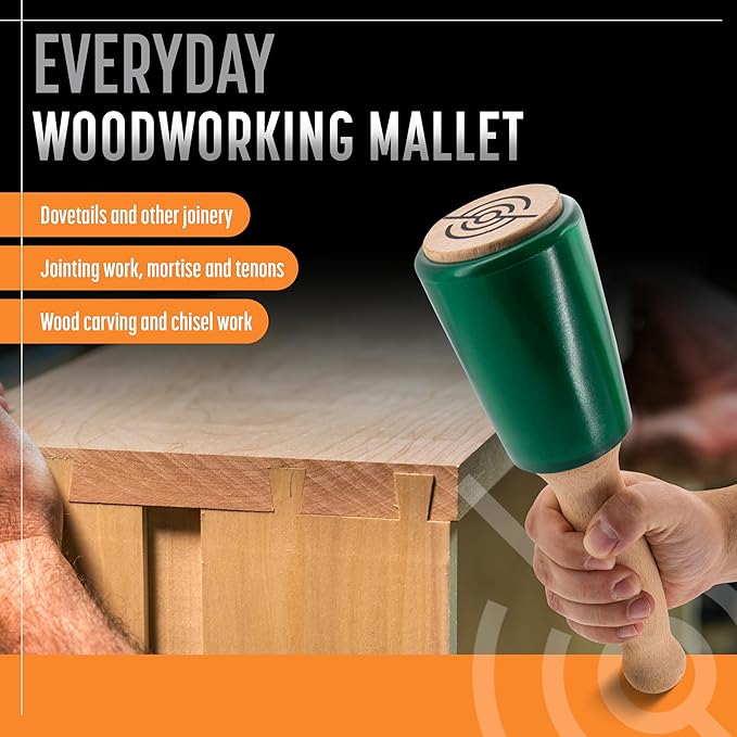 Precision Wood Carving Mallet 15oz for Woodworking, Comfortable Wooden Handle Reduces Hand Fatigue, Non-Marring Urethane Head Protects Tools, Chisel Hammer from Schaaf Tools