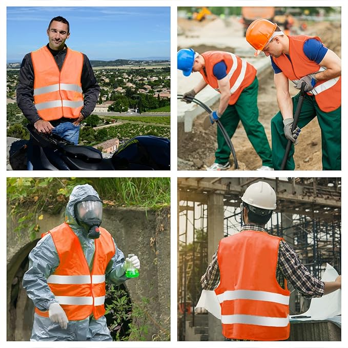 Safety Vest, Reflective High Visibility Construction Vest for Men, Work, Cycling, Runner, Surveyor, Volunteer, Road