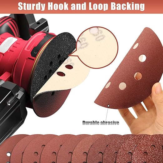 60 Grit 5 Inch Sanding Discs Hook and Loop Sandpaper, 150 PCS 8 Hole Adhesive Coarse Sand Paper for Random Orbital Sander