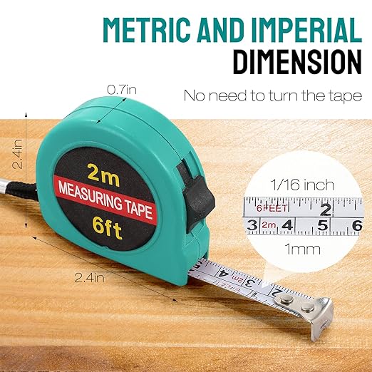 50 Pcs 6 FT Mini Tape Measure Retractable Bulk Small Measuring Tape Pocket Size Measurement Tool for Operation Christmas Items Party Favor Gifts Stuffers for Men(Water Green)