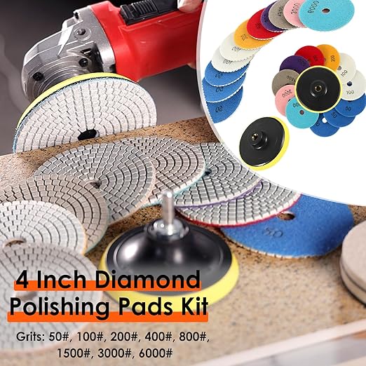 24pcs Diamond Polishing Pads Kit 4 Inch 100mm Round Sanding Discs Wet Dry Grinding Wheels Set Diamond Sandpaper for Diamond Granite Stone Concrete Marble