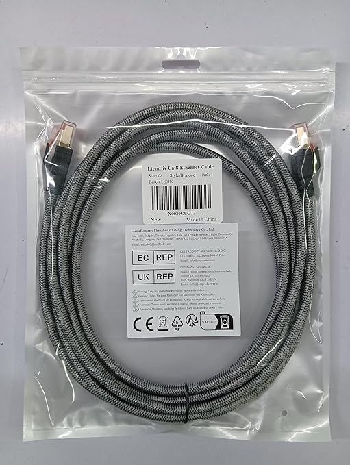 Cat 8 Ethernet Cable 10 ft, 40Gbps 2000Mhz High Speed Gigabit LAN Internet Cables,RJ45 Patch Cord Braided Round S/FTP Network Cable,for Smart Home,Office,Gaming,Modem, Router