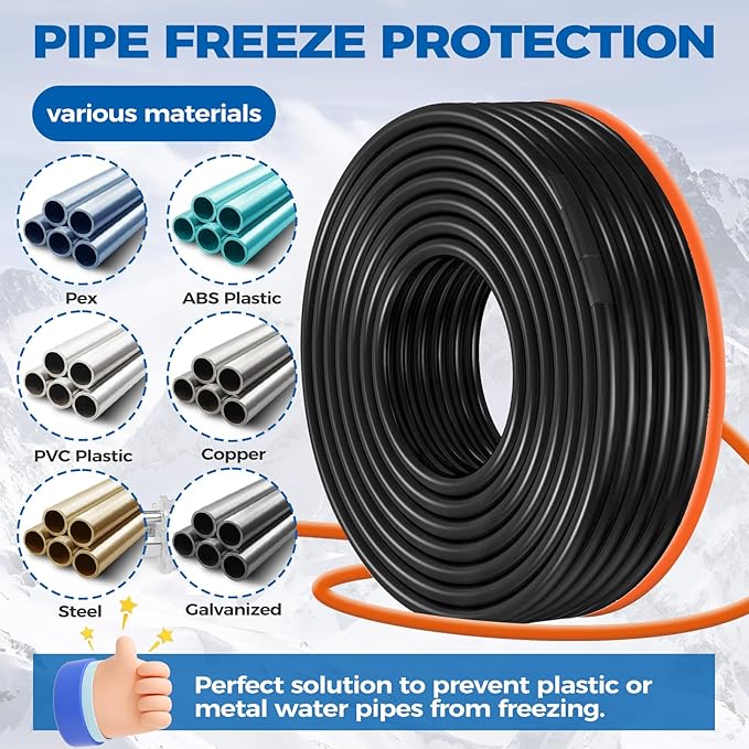 5W/FT 120V Pipe Heat Tape 120FT (3FT-200FT) - Freeze Protection Heating Cable for Metal/Plastic Water Pipes, Maintains Flow at -40°F