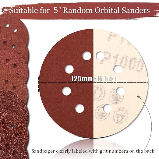 80 PCS 1000 Grit 5 Inch Sanding Discs, Hook and Loop Sandpaper for Random Orbital Sander