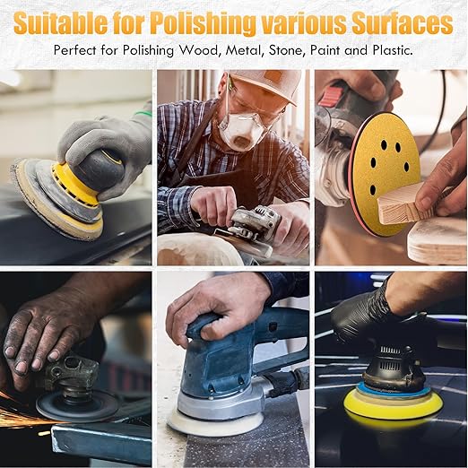 Maxdot 200 Pcs 5 Inch Sanding Discs 8-Hole Hook and Loop Gold Sandpaper Mixed Grits, 60, 80, 100, 120, 150, 220, 320, 400, 600, 800 for Random Orbit Sander