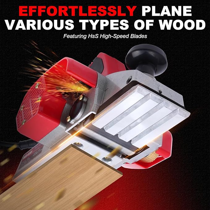 BHTOP Electric Hand Planer, Wood Planer for Woodworking, 3-1/4 Inch Corded Planer with Blades, Edge Guide（8201）