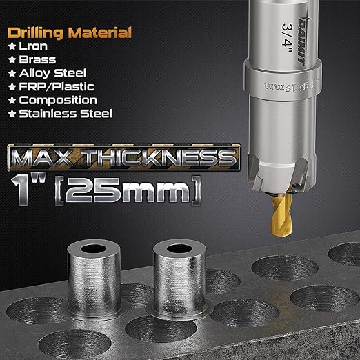 DAIMIT 14Pcs TCT Hole Saw Kit, 1/2"-1-57/64" Heavy-Duty Tungsten Carbide Hole Saws Kit for Metal, Stainless Steel, Iron, Wood, Plastic, with 3*Detachable Pilot Drill Bits and 3*L-Wrench
