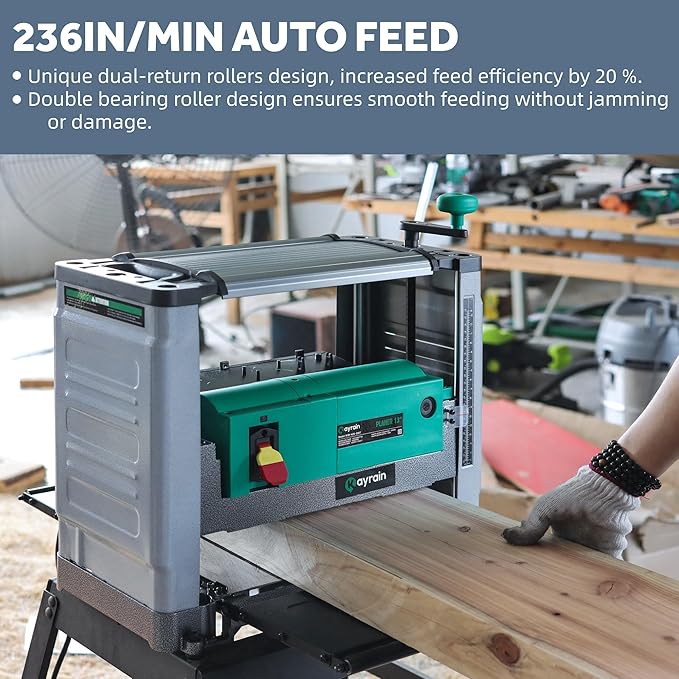 13'' Benchtop Planer 15A 2000W - HSS Double-sided Blade & 85% Dust Collection, 0.008'' Precision, 3-Yr Warranty for Hardwood/Softwood