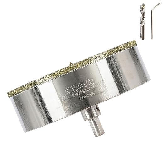 5-5/16inch | 135mm Diamond Hole Saw with Center Drill bit and Diamond-Coated Center Drill bit for Ceramic Glass Marble Fiberglass Granite and Porcelain Tiles by CENYB