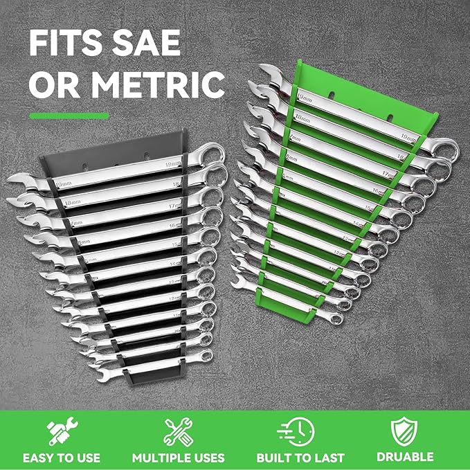 4Pack Magnetic Wrench Organizer wrench rack Tool Trays, Premium Quality Wrench Holder SAE(1/4" - 1/16") and Metric(6mm-24mm)