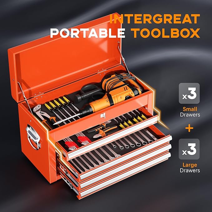 INTERGREAT Tool Chest Cabinet, 5-Drawer Rolling Tool Chest with Detachable Top Tool Box, Tool Chests with Universal Lockable Wheels, Metal Tool Cart for Garage, Workshop, Barbershop(Orange)