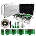 Tile Hole Saw Kit - 11pcs Diamond Core Drill Bits 6/6/25/35/50/65/75/102mm+2" Beveling Chamfer Bit+4.5" Blade Cutting Disc+SDS Shank to 5/8-11" Thread for Porcelain Ceramic Granite Marble