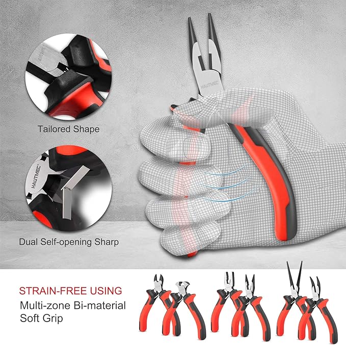 HAUTMEC 6PCS Mini Pliers Set High Leverage Multi Small Pliers Tool Set with Needle Nose, Linesman, Long Nose, Bent Nose, Diagonal Cutters, End Cutting Plier for Jewelry, Electronic and Crafts HT0275