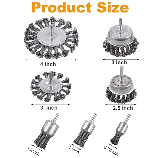 Rocaris 7Pcs Twist Knot Wire Wheel Brush for Drill Crimped Cup Wire Wheels Brush Set for Drill with 1/4-Inch Shank for Rust Removal, Corrosion and Scrub Surfaces