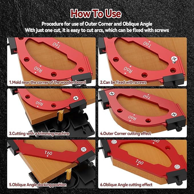 7pcs Radius Jig Router Template, 3 in 1 Corner Radius Routing Template Quick Jig Router Bit Templates Arc Cutting Auxiliary Tool R10 T10 R15 R20 T20 R25 R30 T30 R35 T35 R40 T40 R50 T50 R60 T60