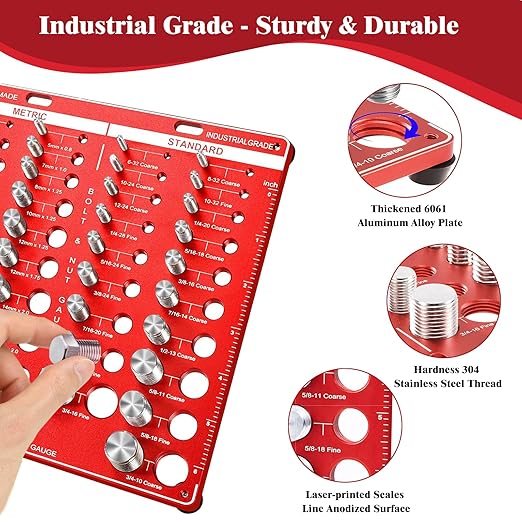 42 Nut and Bolt Thread Checker, Bolt Size and Thread Gauge 19 Standard & 15 Metric Bolt & 8 Drill Bit Gauge, Bolt and Nut Identifier Gauge with Inch and Centimeter Scales