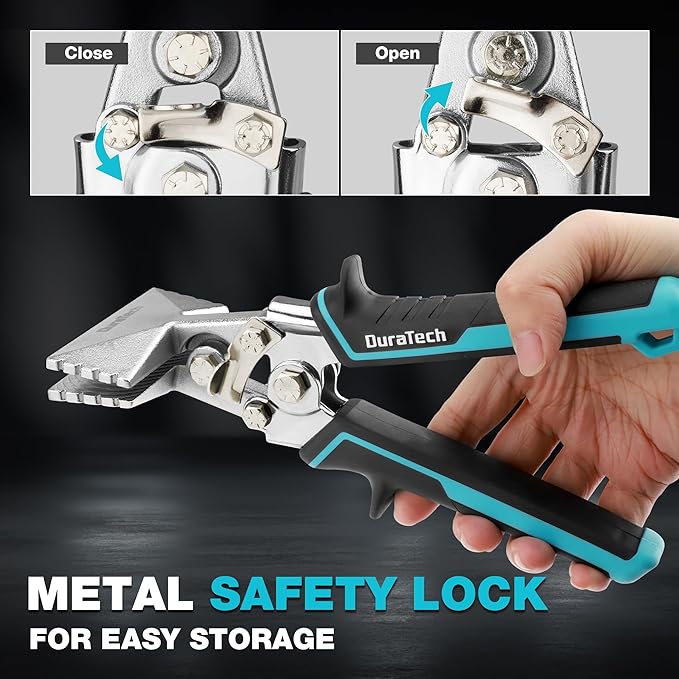 DURATECH 3 Inch Sheet Metal Bender, Hand Seamers Sheet Metal Tools with Ergonomic TPR Handle, Straight Jaw Metal Bending Pliers for Bending, Seaming and Flattening Metal