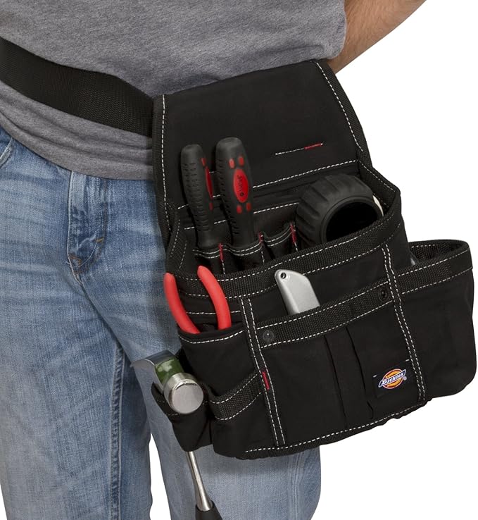 Dickies 8-Pocket Tool Belt/Utility Pouch, Adjustable 2-Inch Belt, Durable Canvas Construction, Puncture-Resistant Liner, Black