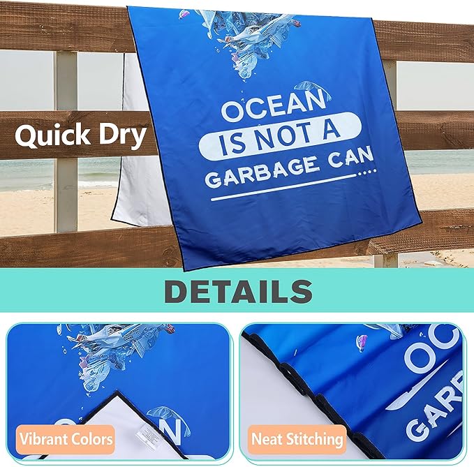 Protect Ocean Environment Beach Towel Oversized 36" x 72", Thin Lightweight Sand Free Quick Dry Microfiber Towel for Swimming Pool Cruise Camping Travel