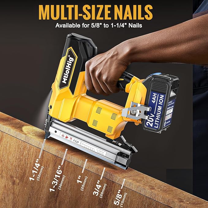 Cordless Brad Nailer Compatible with Dewalt 20V Battery, 18 Gauge 5/8 to 1-1/4 Inch Nail Gun with 1 x 3.0Ah Rechargeable Battery, Powered Electric Tool Set Brushless Motor 2 Modes