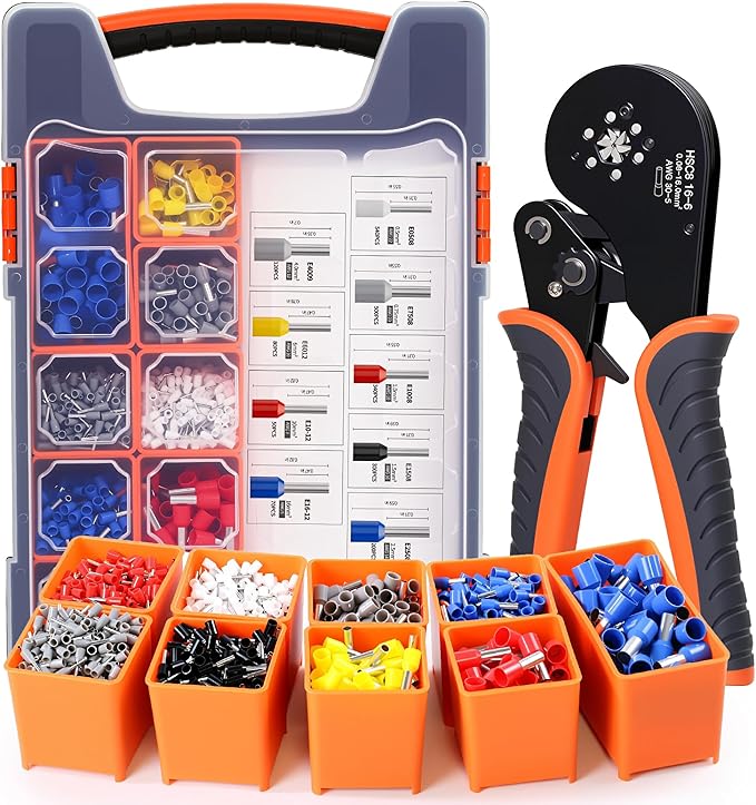 2200PCS Ferrule Crimping Tool Kit –Amliber AWG30-5 Self-Adjusting Wire Ferrule Crimper with Wire Ferrules Connectors for Electrical Work, Automotive, and DIY Projects