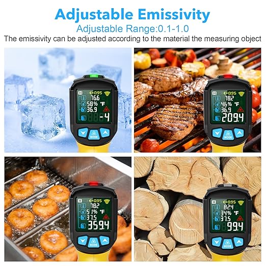 Infrared Thermometer Gun, TEMIRUP Digital Laser Temperature Gun - Non Contact IR Temp Gun with Adjustable Emissivity & Thermocouple Probe for Cooking, Pizza Oven, Griddle, HVAC (-58°F to 1472°F)