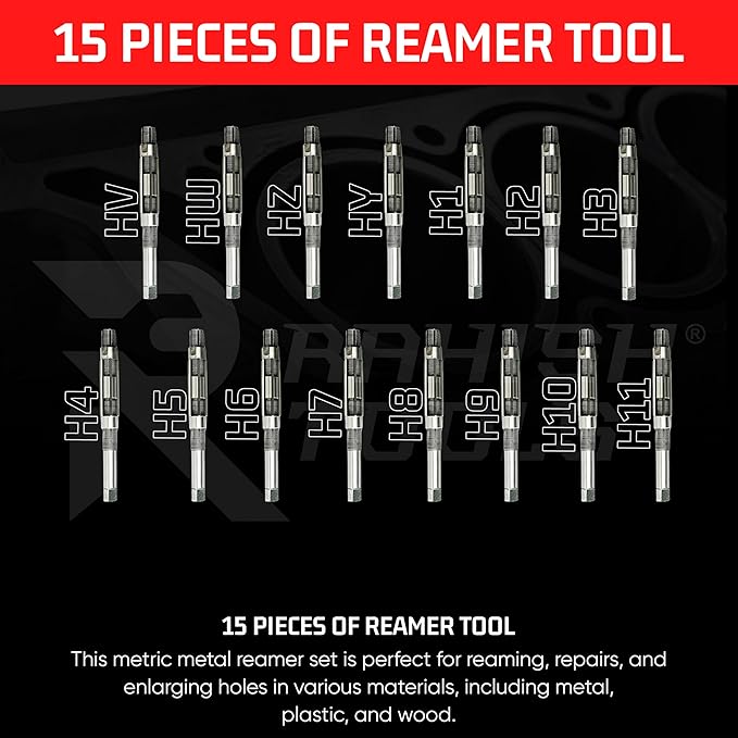 Adjustable Hand Reamer Tool HV to H11 Sizes - 1/4" to 1 1/16” Reaming Tool for Precise Hole Finishing with 6 Carbon Steel Blades - Hand Tools Reamers for Metal & Wood - 6.35mm - 38.10mm