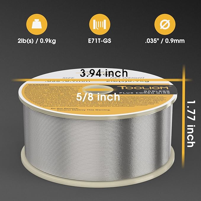 TOOLIOM E71T-GS .035" Diameter 2-Pound Spool Flux Core Self-shielded Carbon Steel MIG Welding Wire 3 PCS