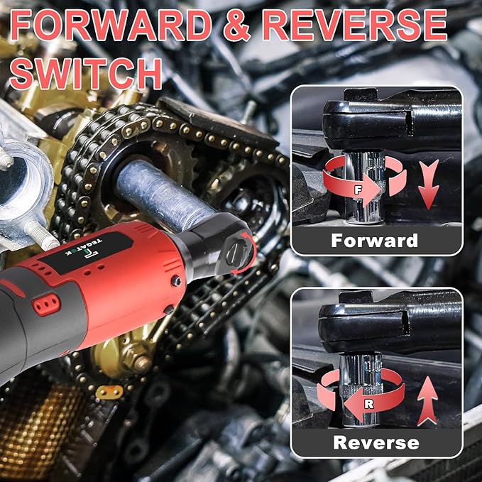 Cordless Electric Ratchet Wrench Set, 40FT-LBS (45N.m) 3/8" Electric Ratchet, 12V Cordless Ratchet Wrench, 2 x 2.0Ah Batteries Impact for Car Home, Red