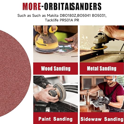 100 PCS 6 Inch Sanding Discs 220 Grit, 6 Hole Hook and Loop Sandpaper, Round Orbital Sand Paper Discs for Sander