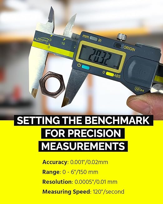 iGAGING Absolute Origin 0-6" Digital Caliper, IP54 Stainless Steel, SPC/USB Output Port, Inch & Metric Modes, Case, Manual