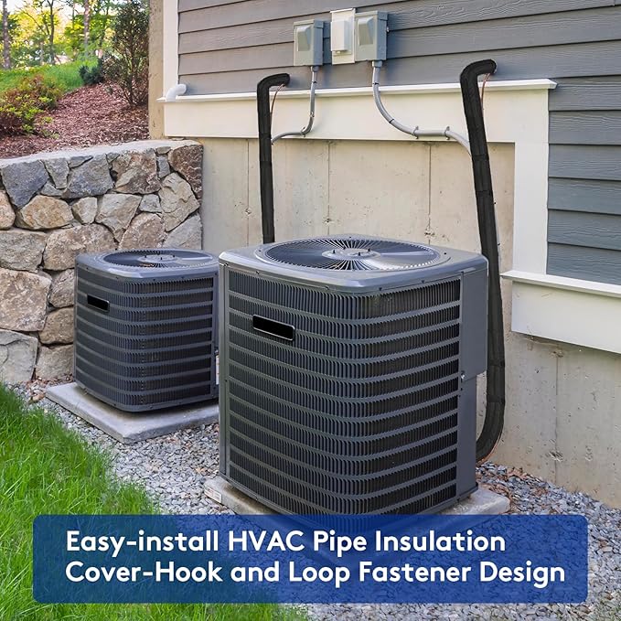 3 Layers HVAC Copper Pipe Insulation Cover, 72x10.2 Inch 600D Oxford AC Pipe Protector with 4 Adjustable Straps for Outdoor, Flexible Insulation Sleeve for Central Air Conditioning Mini Splits