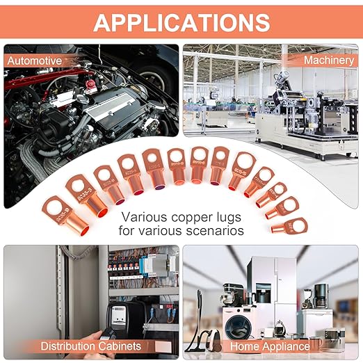 Copper Wire Lugs,Terminal Connectors,Used on AWG12 10 8 6 4 2 Cable,Heat Shrink Set,Bare Copper Eyelets,Ring Terminals Connectors,80Pcs Battery Cable Lugs Ends and 80Pcs Heat Shrink Tubing (160PCS)