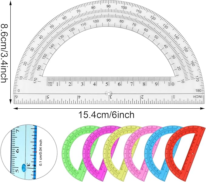 Plastic Protractor Math Protractors 180 Degrees for Geometry Classroom Student School Office Supplies, 6 Inch, Pack of 2 (Pink)