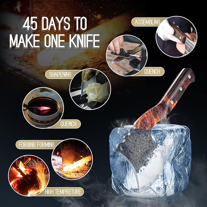 ROCOCO Meat Bone Cleaver Knife for Meat Cutting Handmade Heavy Duty Butcher Axes Hand Forged Full Tang Chopper for Kitchen Outdoor BBQ Chirstmas Mother Father Gifts Idea Men Black