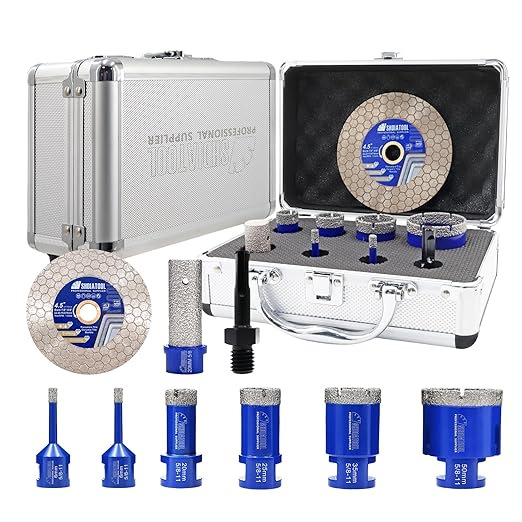 SHDIATOOL Diamond Tile Drill Bits Kit 9pcs, Porcelain Hole Saw Sets, Core Bits Cutter for Drilling Ceramic Marble Granite (6/6/20/25/35/50MM/20MM/SDS/4.5")