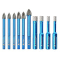 Dry Diamond Core Drill Bit Set,BRSCHNITT 1/4"*2,5/16",3/8" Diamond Hole Saw& 1/4"*3,5/16"*2,3/8" Carbide Drill bits with Triangle Shank for Porcelain Tile Ceramic Stone Granite Marble(10pcs)