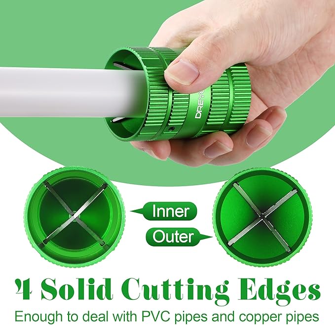 Dreyoo Pipe Reamer, Copper PVC Tube Deburring Tool Plumbing Tools 1/4'' to 1-5/8'' Inner Outer Reamer Pipe Tubing Chamfer for Metal PVC PPR Copper Brass Aluminum(Green)