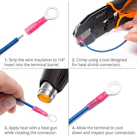 Wirefy 150 PCS Heat Shrink Ring Terminals 5/16" - a Resistant Ring Connectors - Eyelet Wire Connectors - Red 22-16 AWG