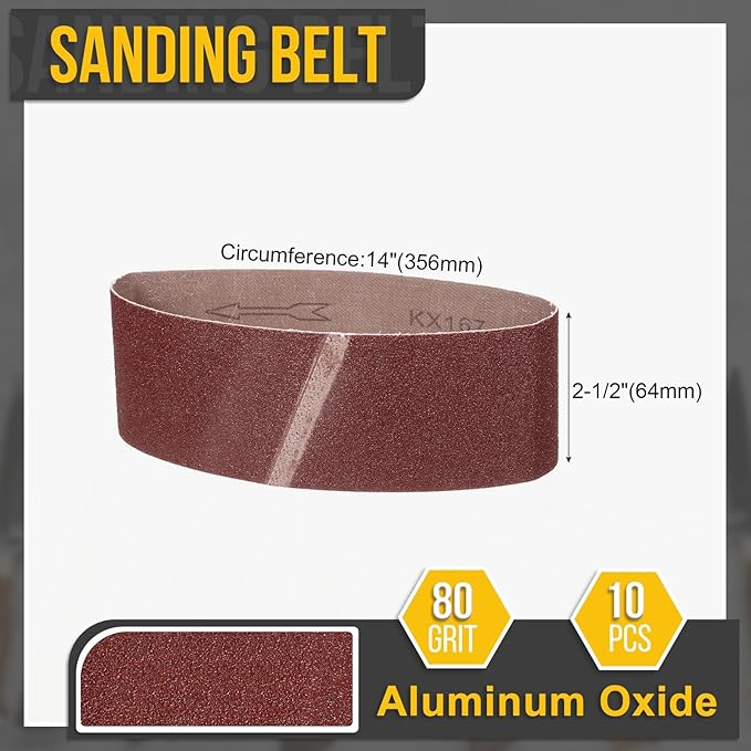 2-1/2 x 14 Inch Sanding Belt, 10 Pcs 80 Grit Knife Sharpener Belts Work Sharpening for Belt Sander Knife Carving Tool Metal Working