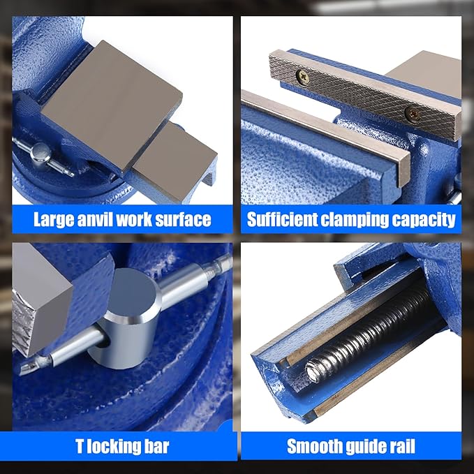 FATO 5" Bench Vise 5 Inch Light Work Bench Vise Ductile Iron 360° Degree Swivel Base and Head with Anvil, Utility Combination Pipe Home Vise for Woodworking