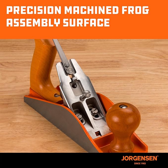 JORGENSEN No.4 10" Wood Planer, Hand Planer for Woodworking, Hand Plane, Wood Plane, Jack Plane for Trimming, Craft - Professional Smoothing Plane with Ductile Iron Body, Adjustable Cutting Depth